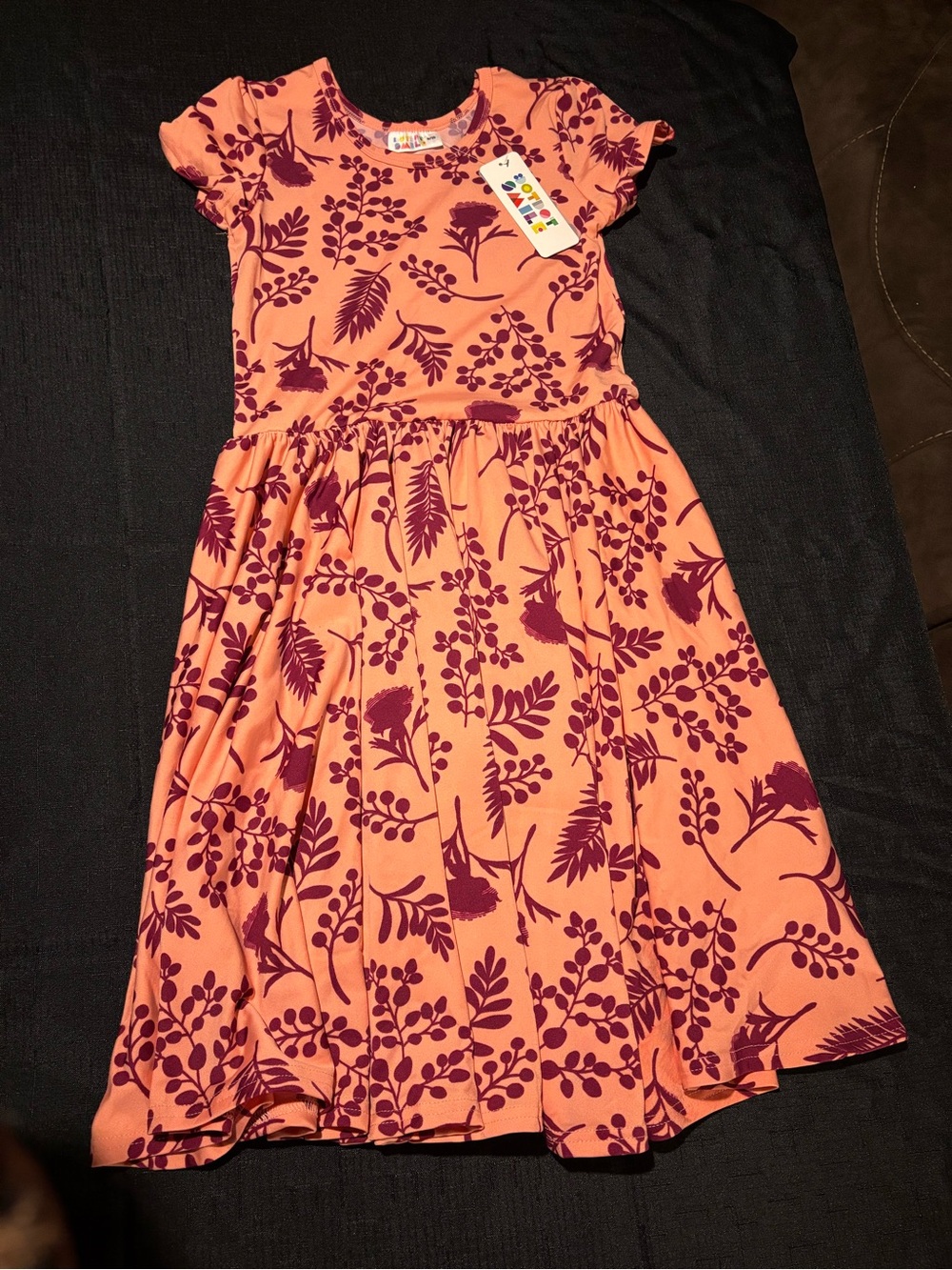 Dot Dot Smile Coral Dress with Burgundy Floral Print